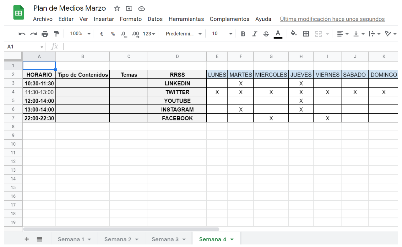 Plan de medios en Excel.